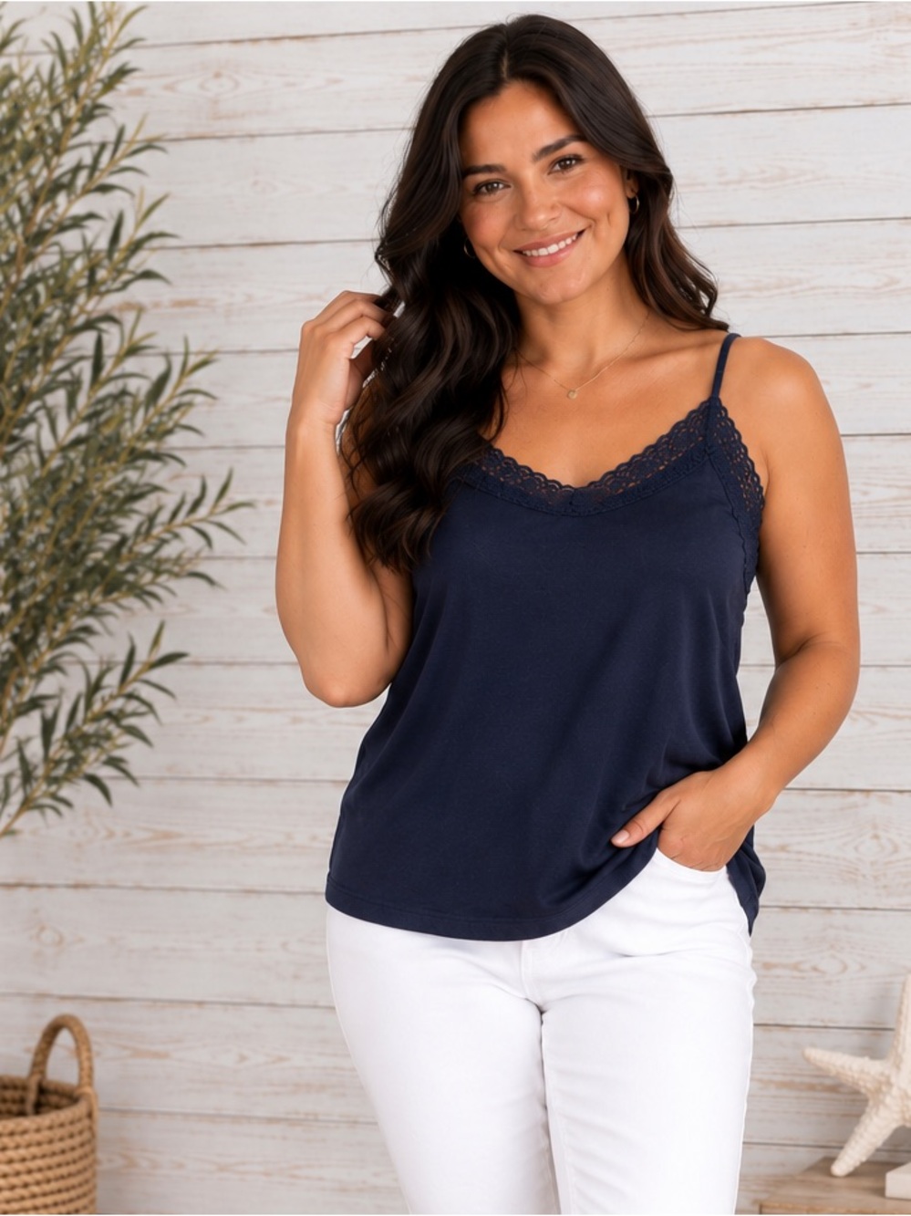 Merona Navy Lace-Trim Tank Top